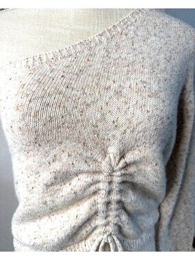 Le Lis Beige Ruched Knit Sweater With Adjustable Drawstring Detail - Size L
